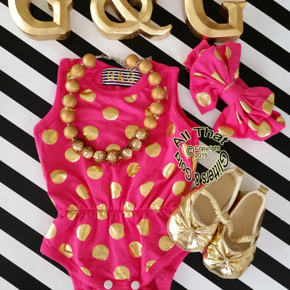 All That Glitters and Gold Other - Romper Onepiece Bodysuit Hot Pink For Toddler Girls